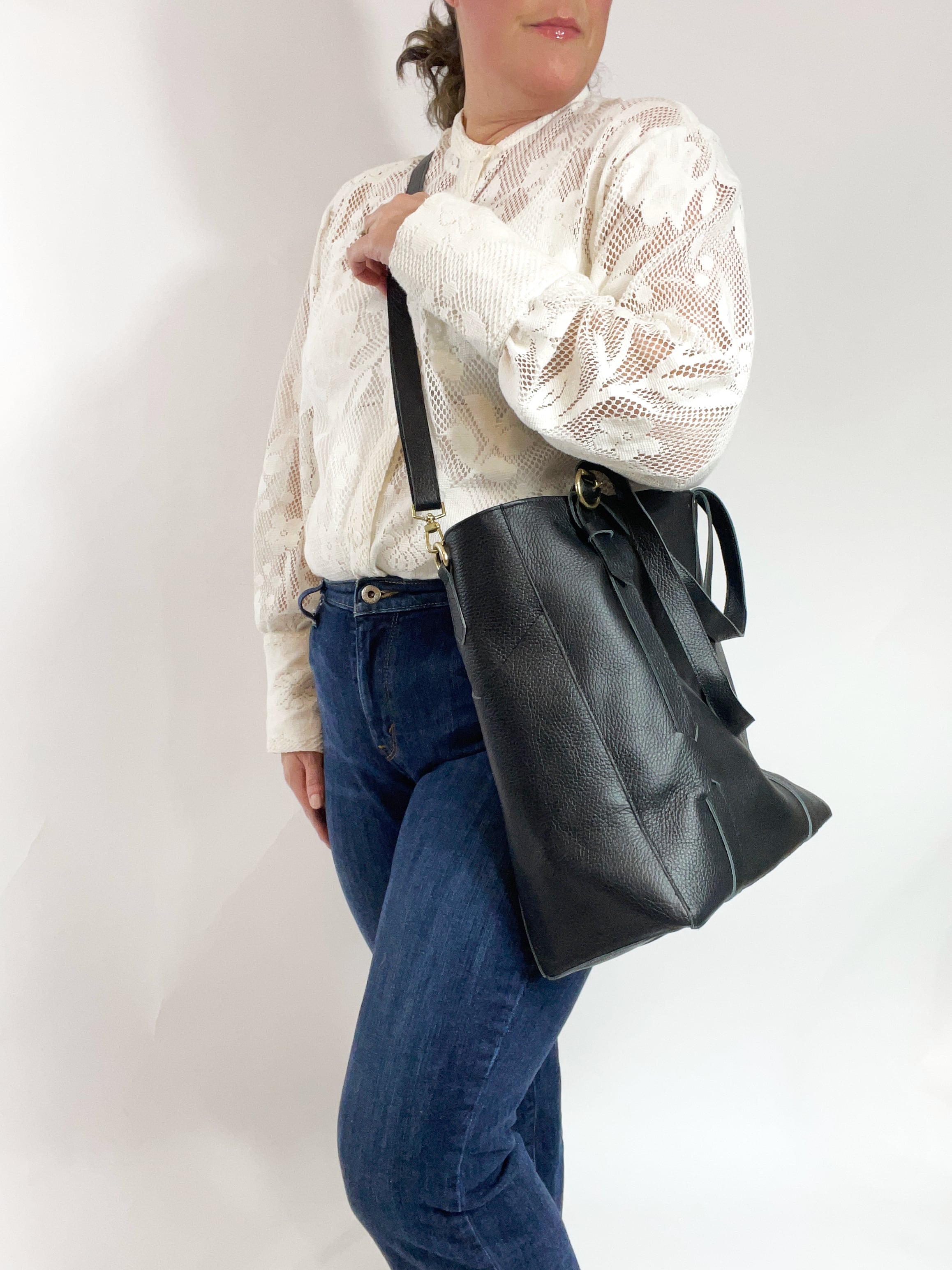 Everyday Tote Bag in Pebbled Black Leather (PREORDER)