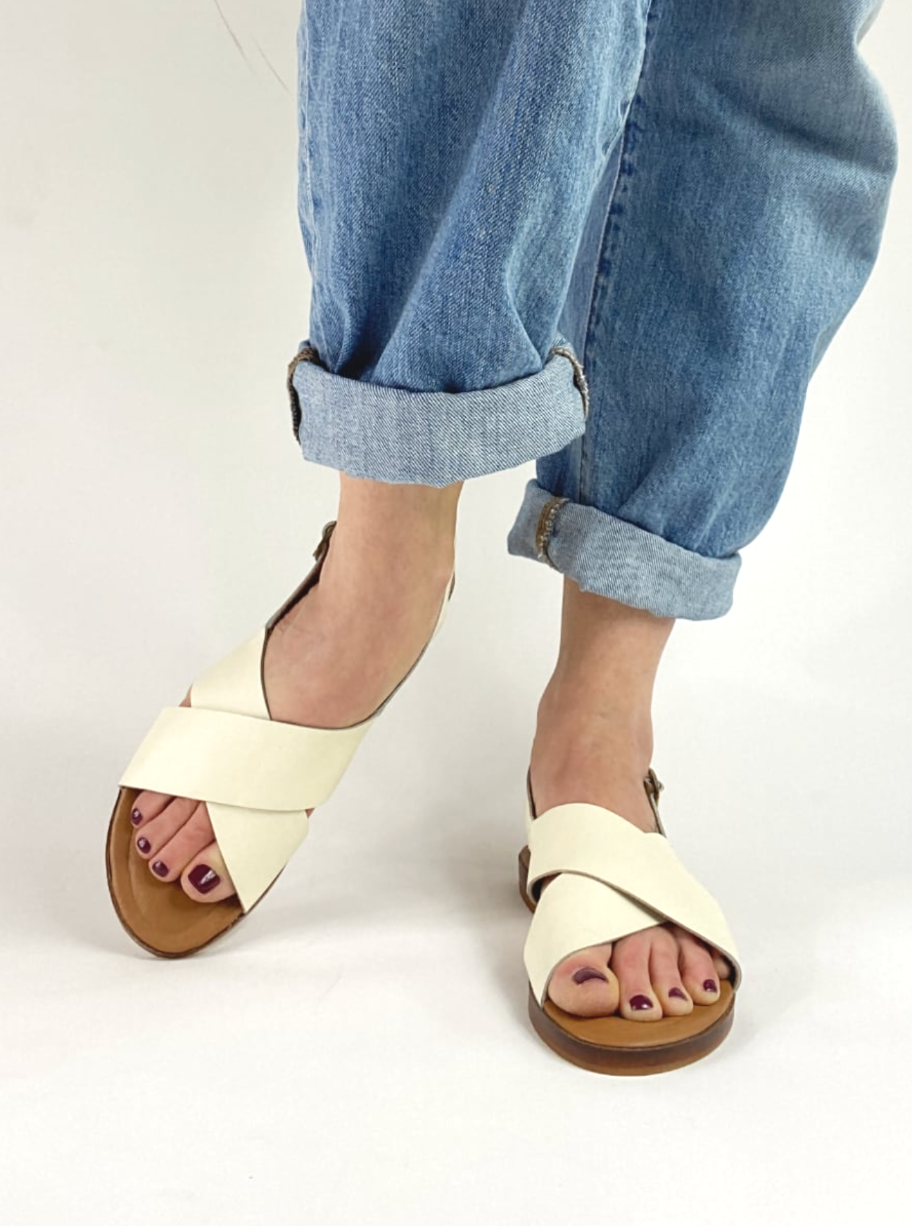 Suzie Sandal in Cream Leather (PREORDER)
