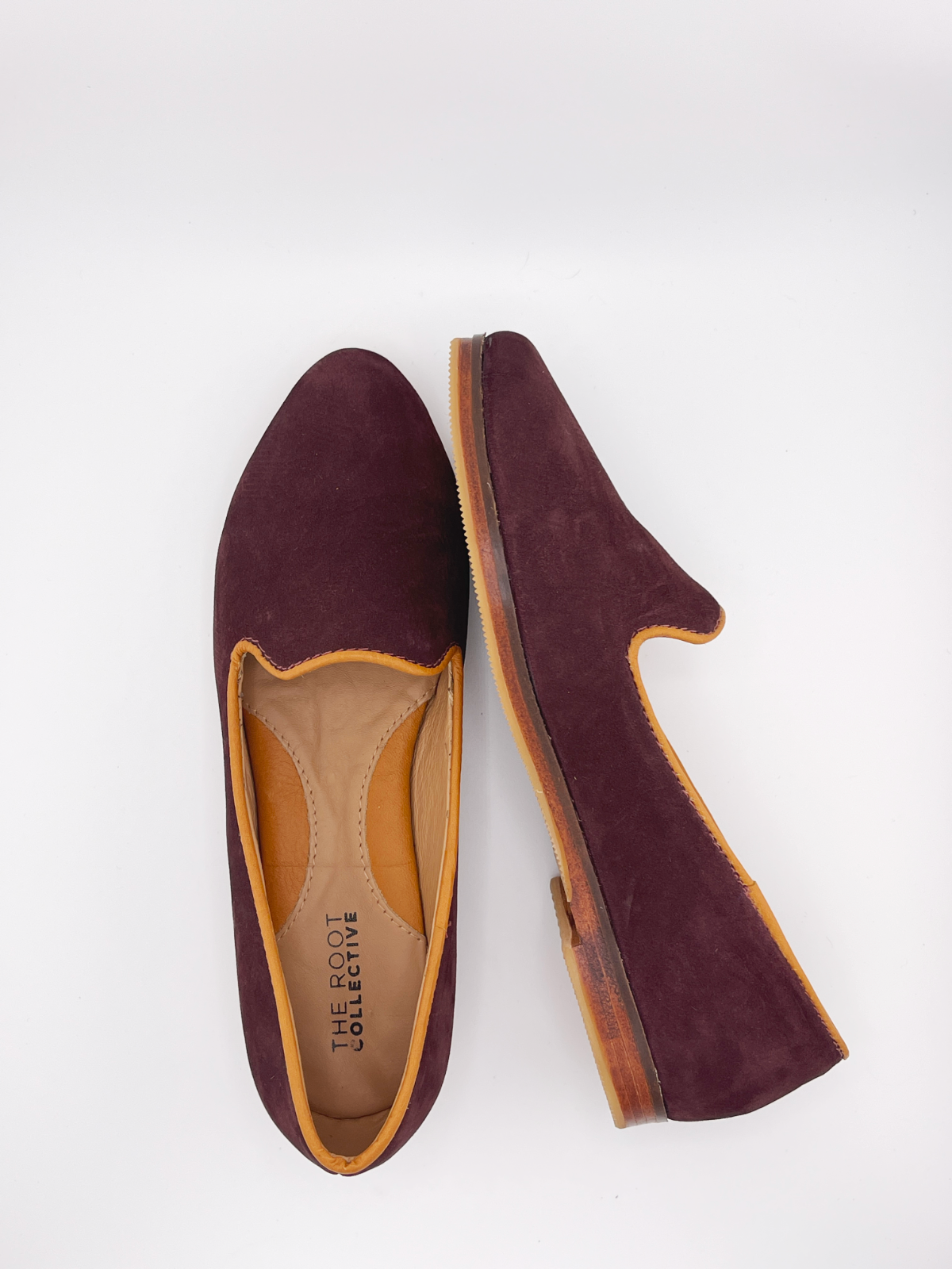 Millie Flat in Wine Nubuck with Camel Leather (PREORDER)